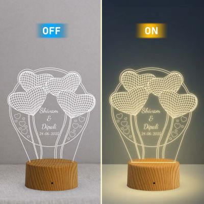 3D Illusion Heart Couple night lamp with Warm White Light Customize Name, Date Gift for Couple Birthday, Anniversary, Wedding, Engagement